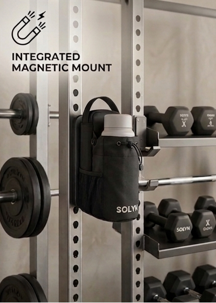 Magnetic bag on squat rack